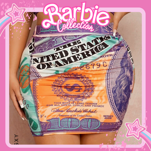 BARBIE COLLECTION: Plus Hundred Dollar Print Bodycon Skirt