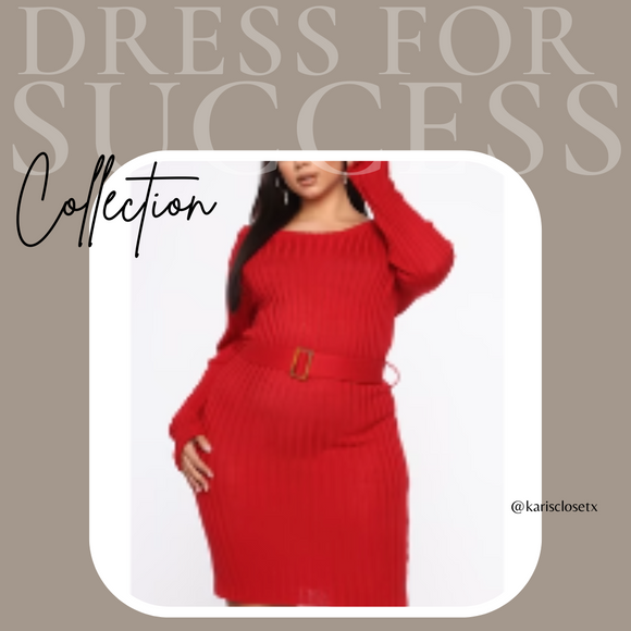 Fashion Nova Curve Waist Cinchin' Midi Sweater Dress - 2x Red