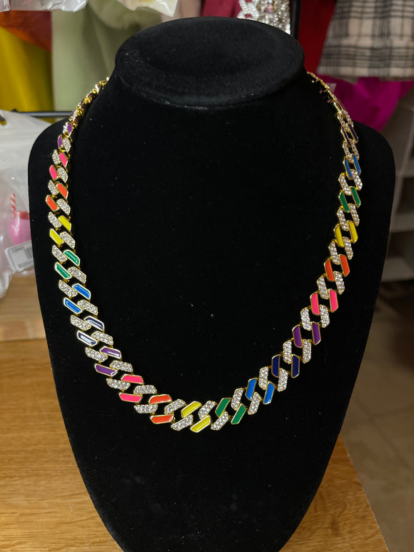 Rainbow link gem neck chain